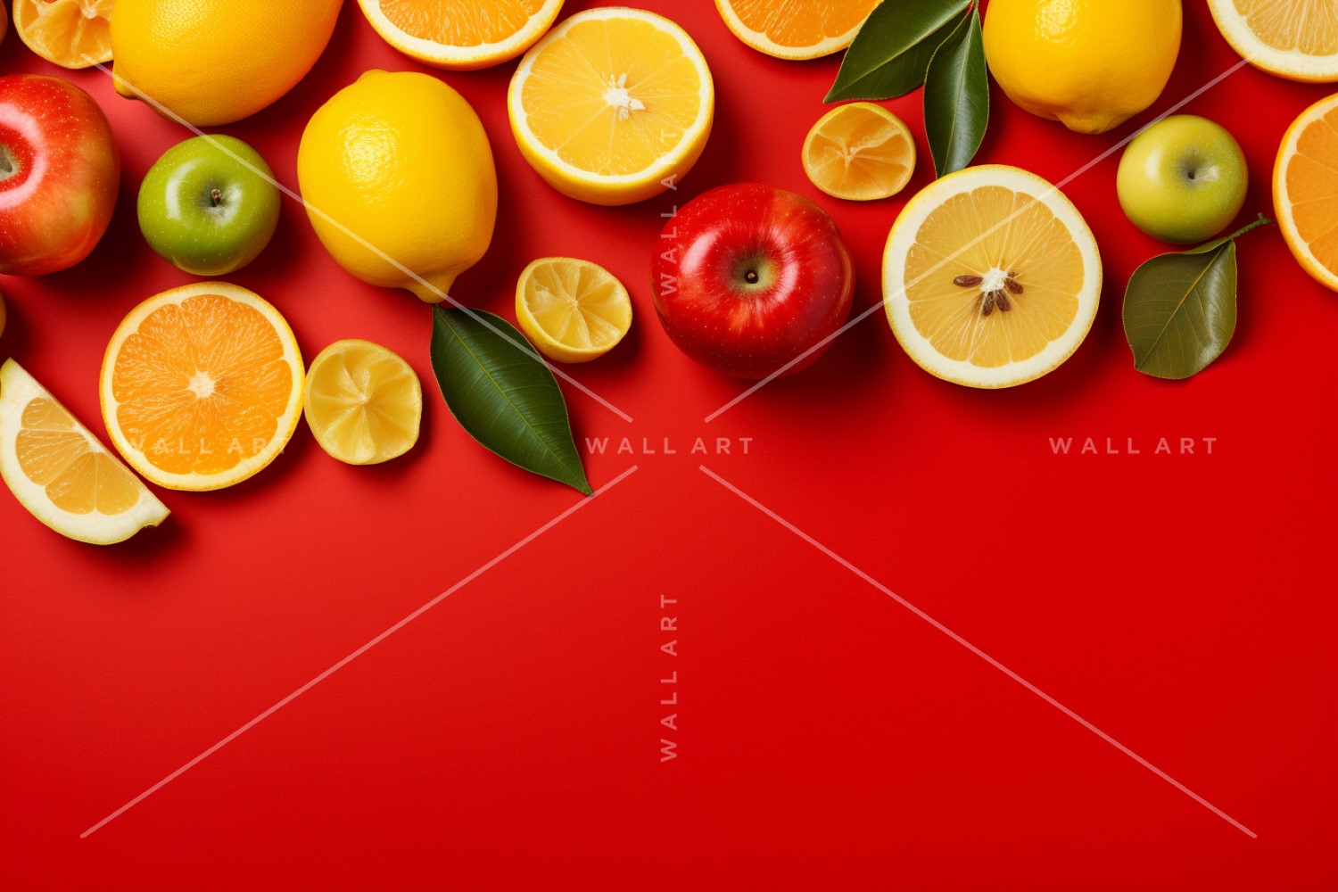 Citrus Fruits Background flat lay on Red Background 34