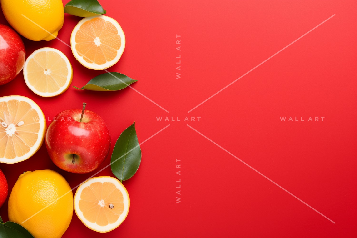 Citrus Fruits Background flat lay on Red Background 36