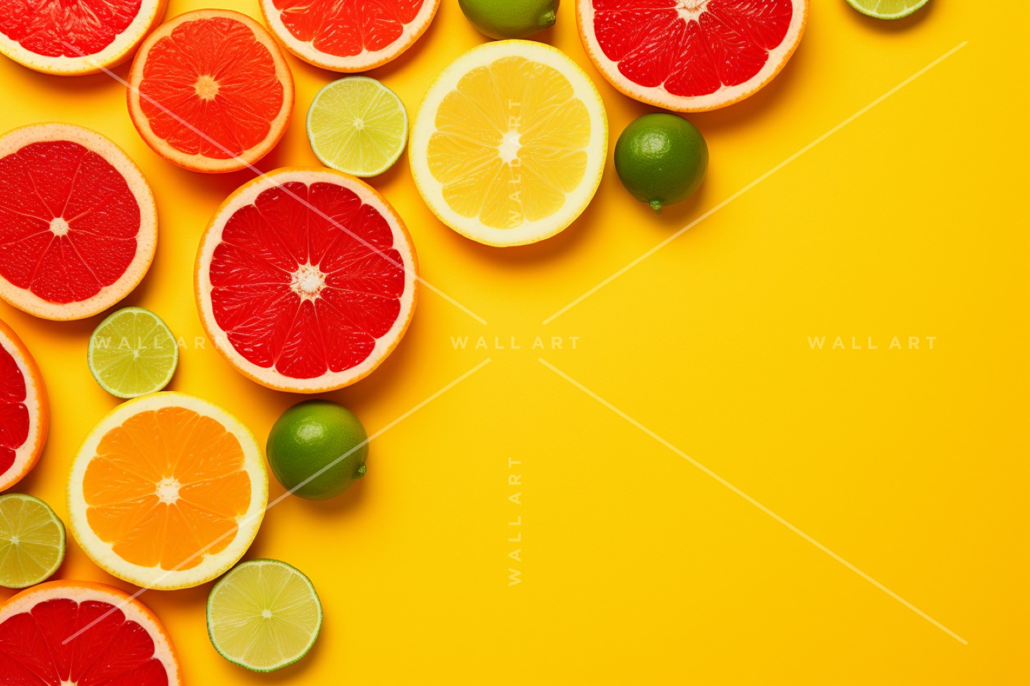 Citrus Fruits Background flat lay on yellow Background 46