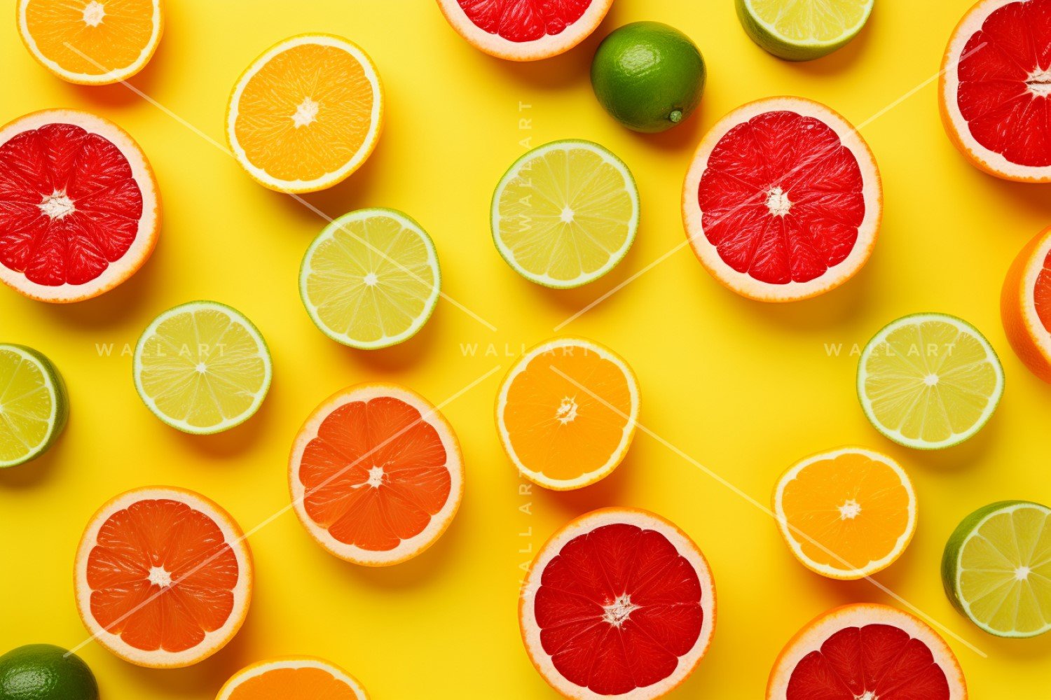 Citrus Fruits Background flat lay on yellow Background 48