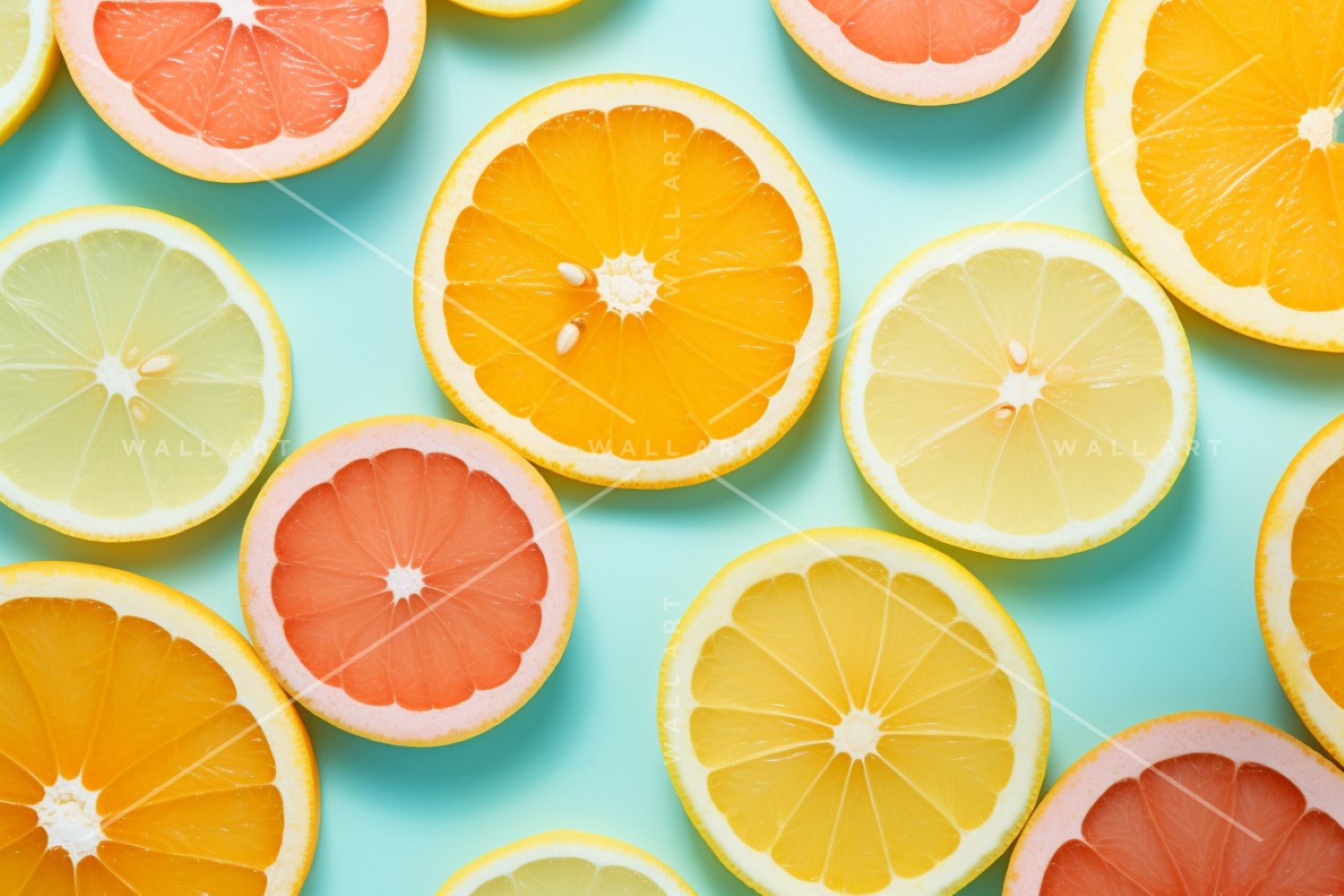 Citrus Fruits Background flat lay on cyan Background 76