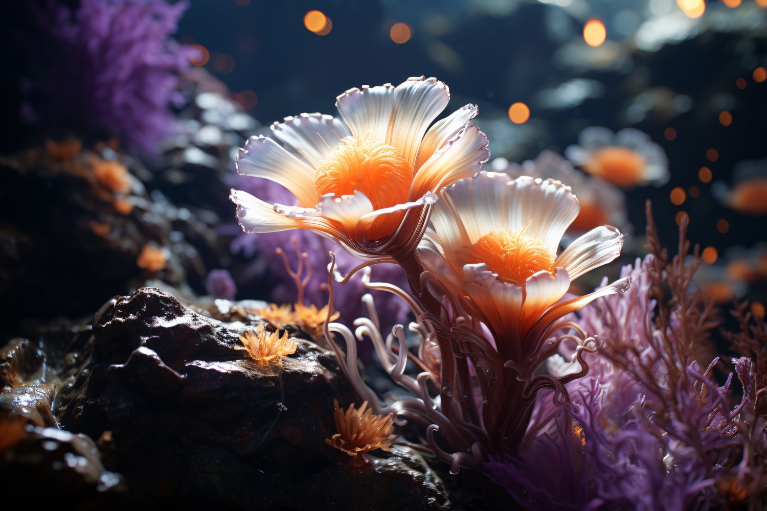 Sea Anemone Glowing Underwater Scene 82