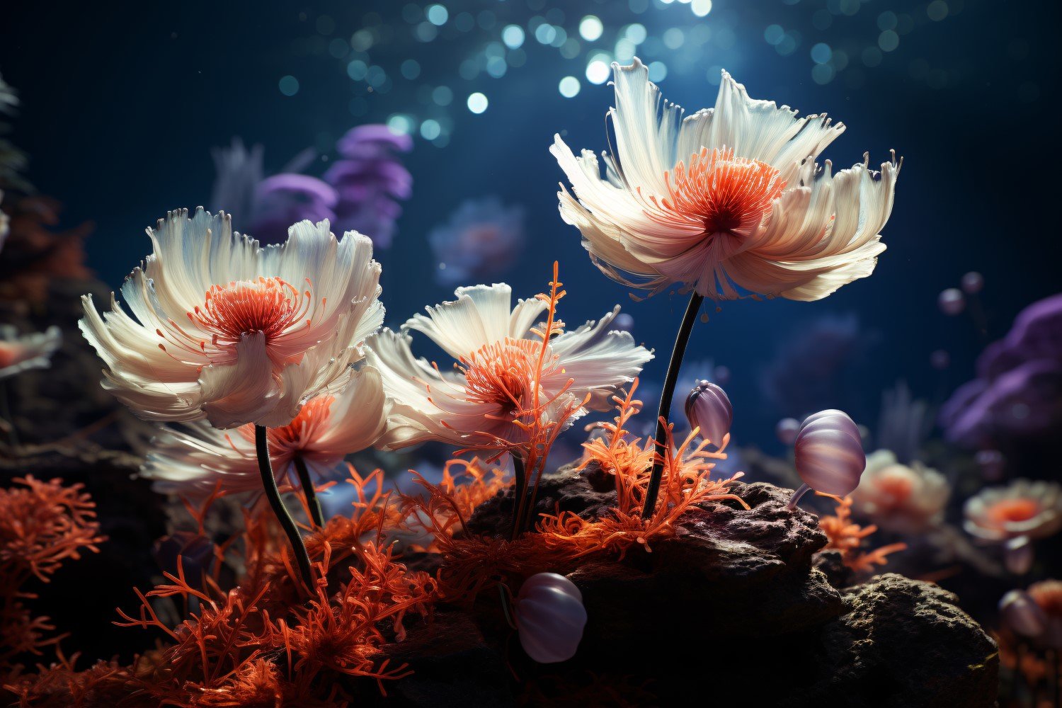 Sea Anemone Glowing Underwater Scene 76