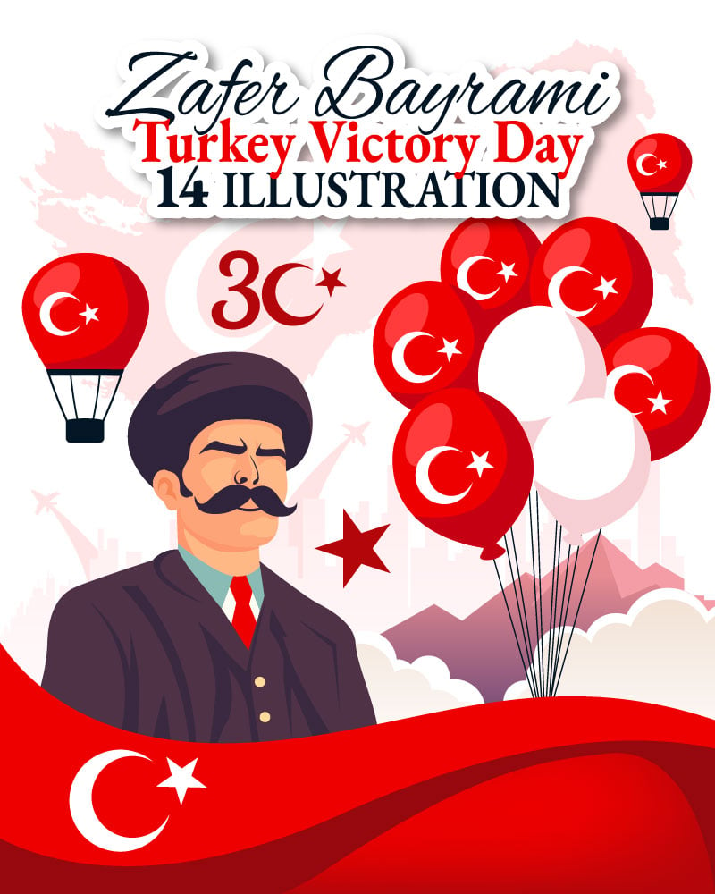 14 Turkey Victory Day Vector Illustration