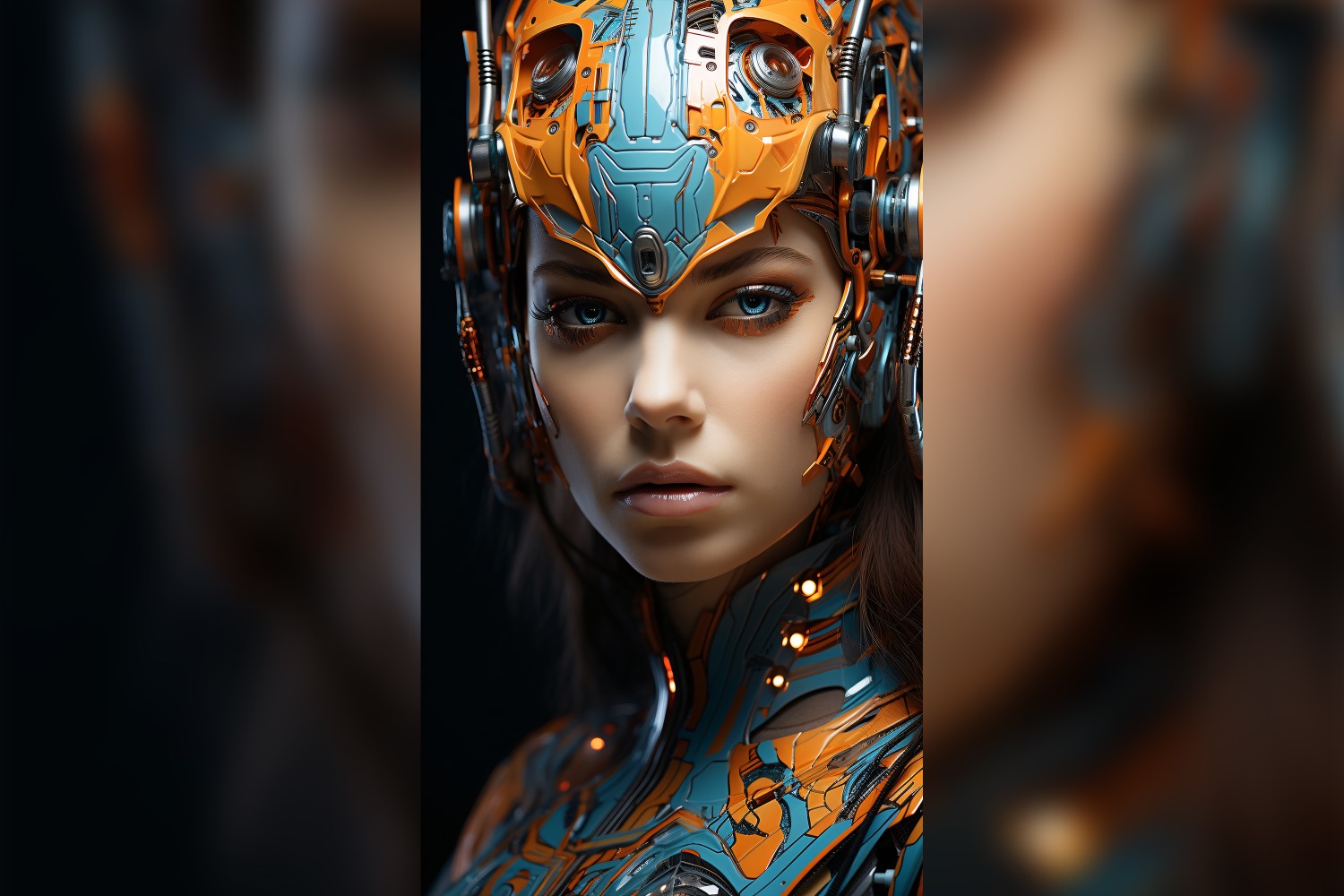 Close-up anthropomorphic Female robot Frostpunk Portraiture 99