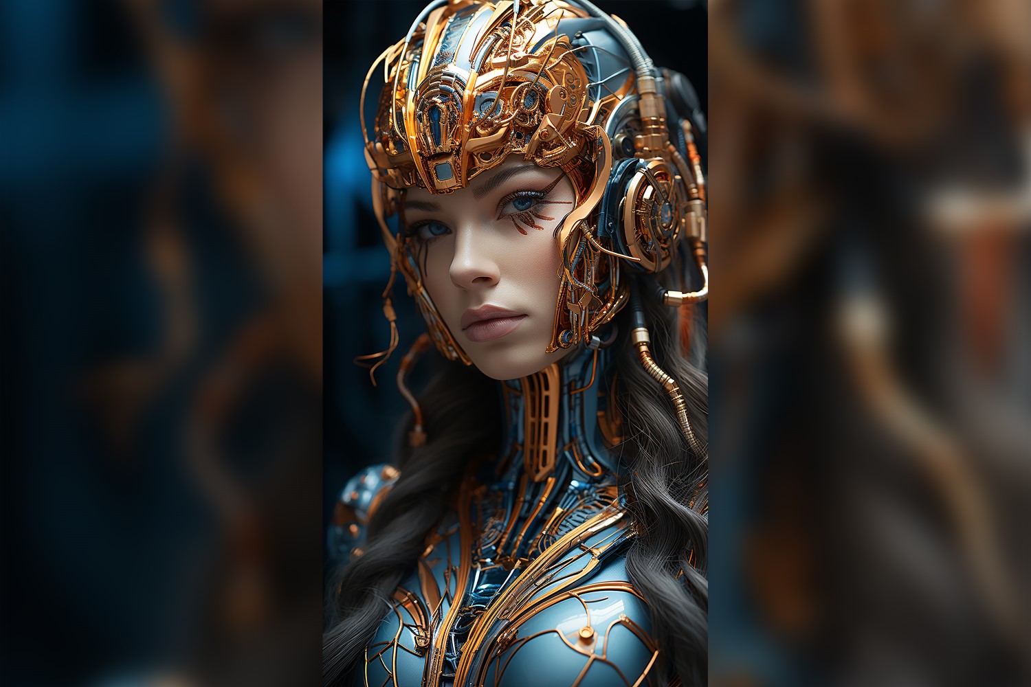 Close-up anthropomorphic Female robot Frostpunk Portraiture 102