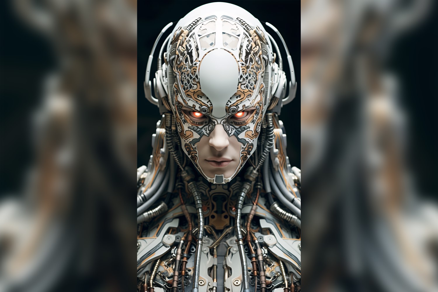 Close-up anthropomorphic Female robot Frostpunk Portraiture 95