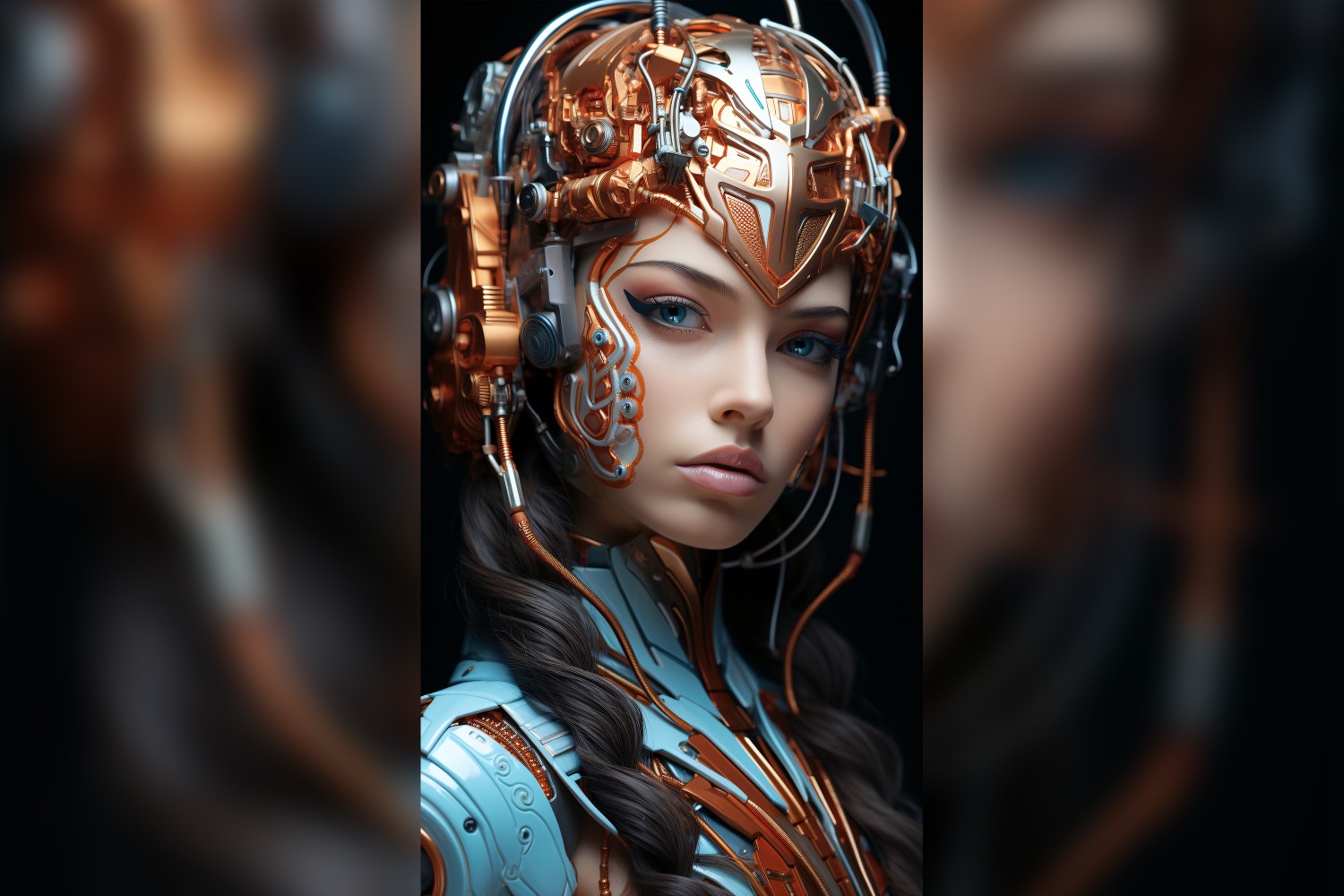 Close-up anthropomorphic Female robot futuristic Cyberpunk 101