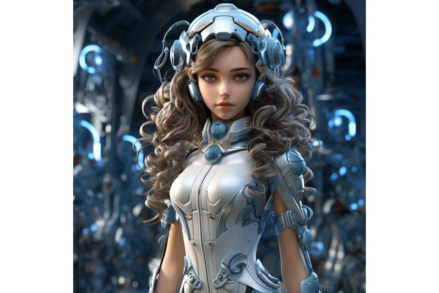 Close-up anthropomorphic Female robot Frostpunk Portraiture 113