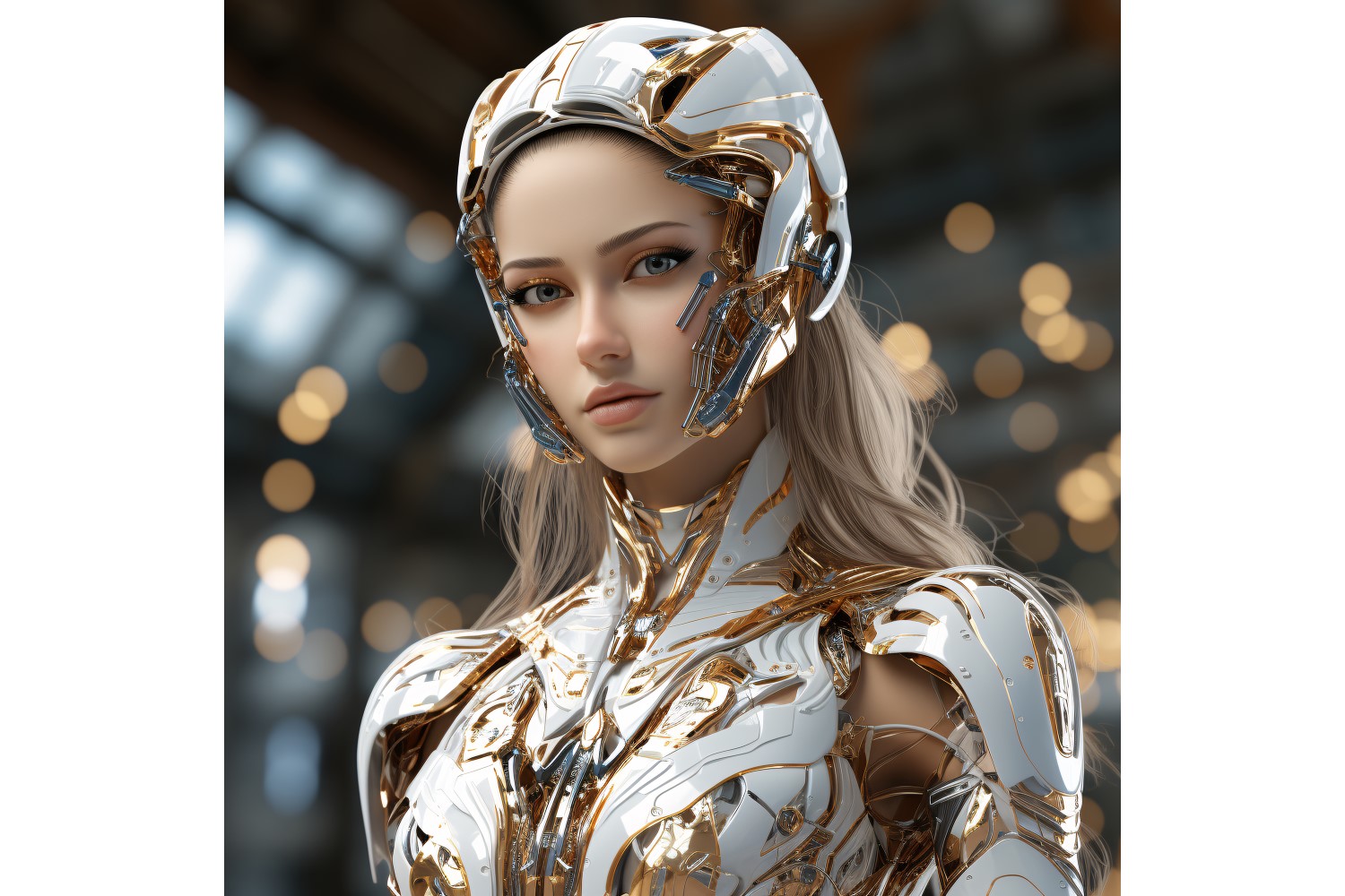 Close-up anthropomorphic Female robot Frostpunk Portraiture 115