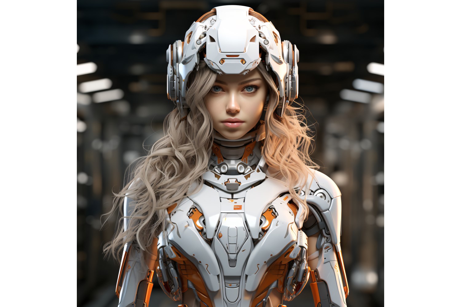 Close-up anthropomorphic Female robot futuristic Cyberpunk 116