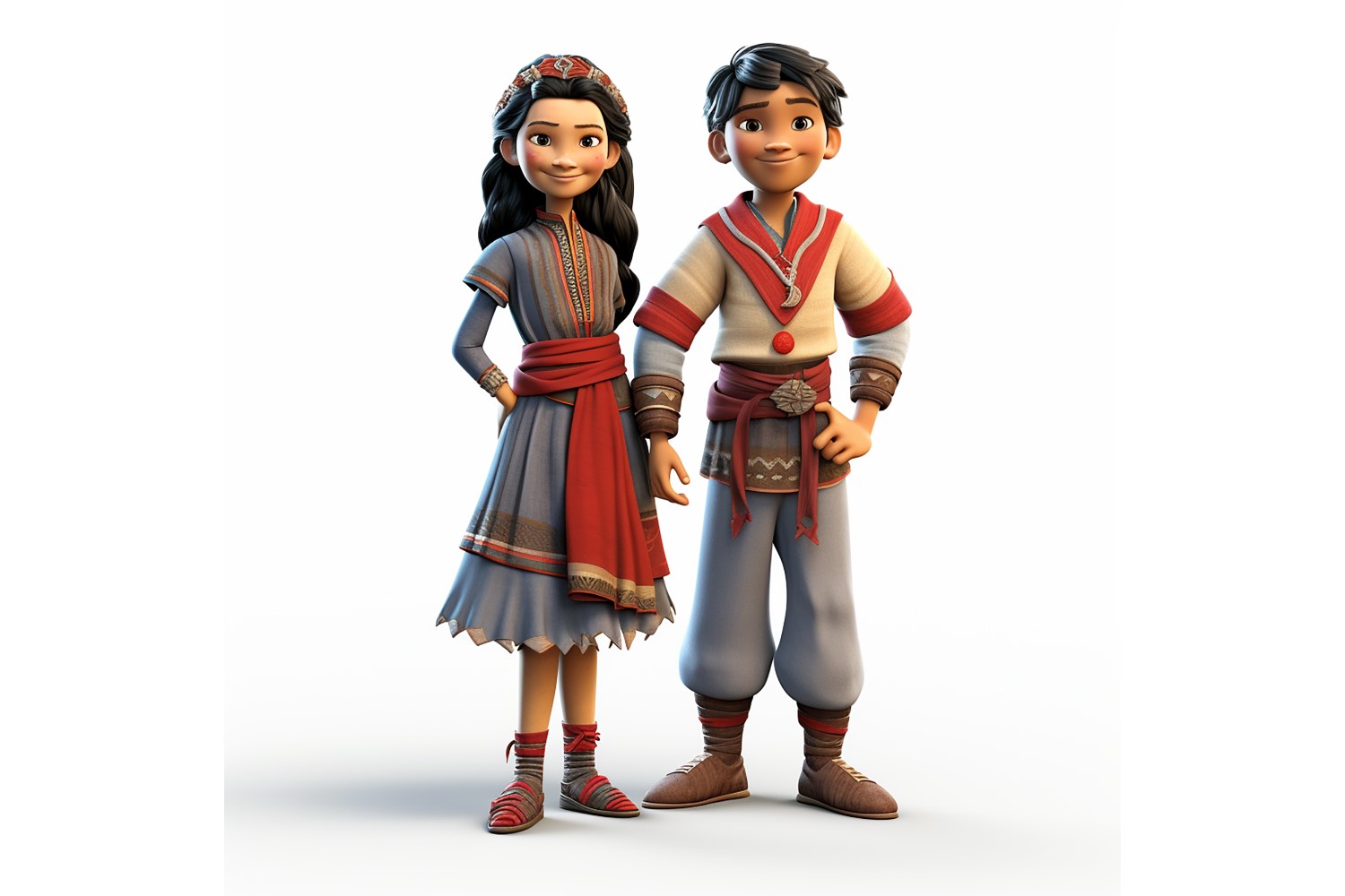 Boy & Girl couple world Races in traditional cultural dress 05