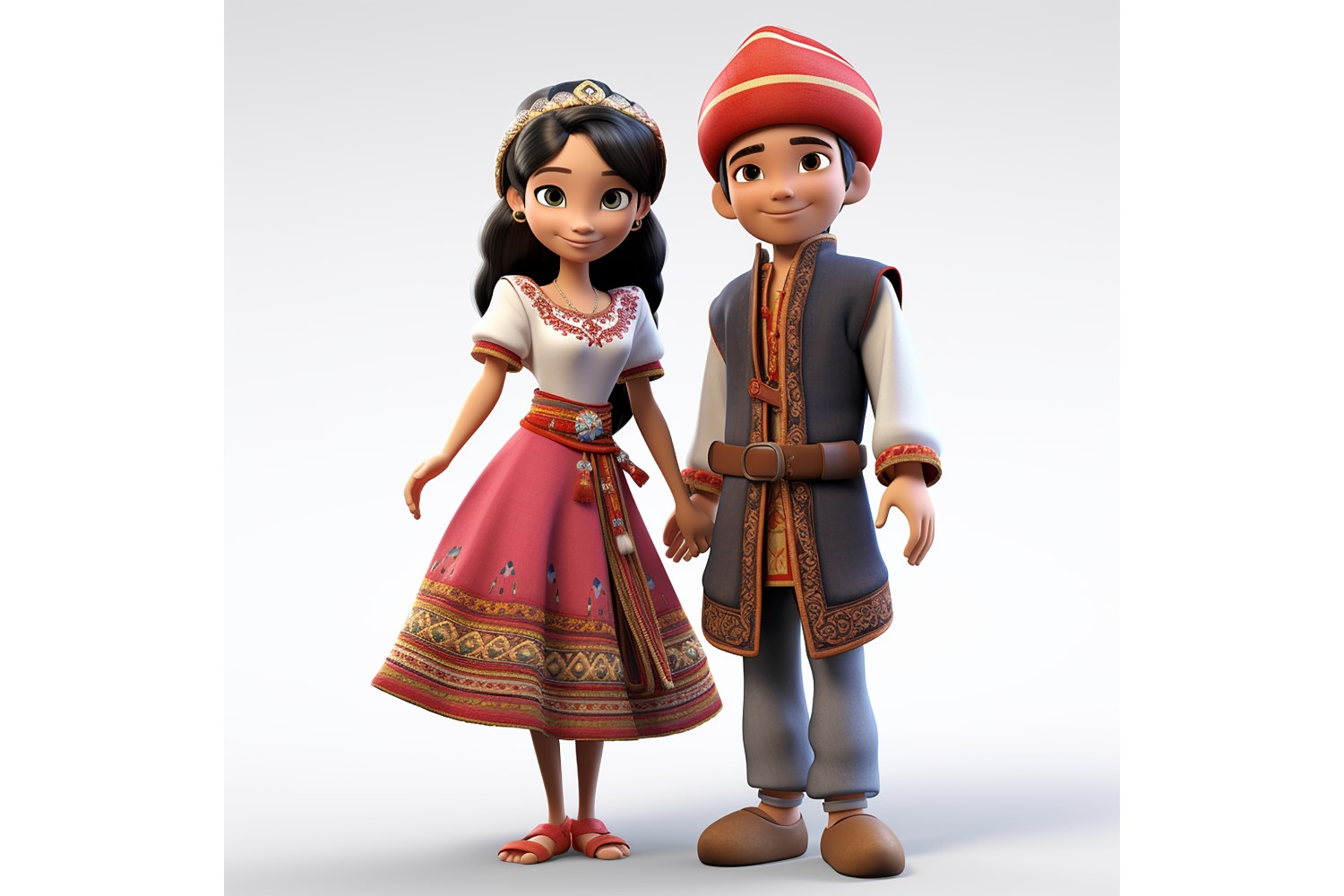 Boy & Girl couple world Races in traditional cultural dress 11