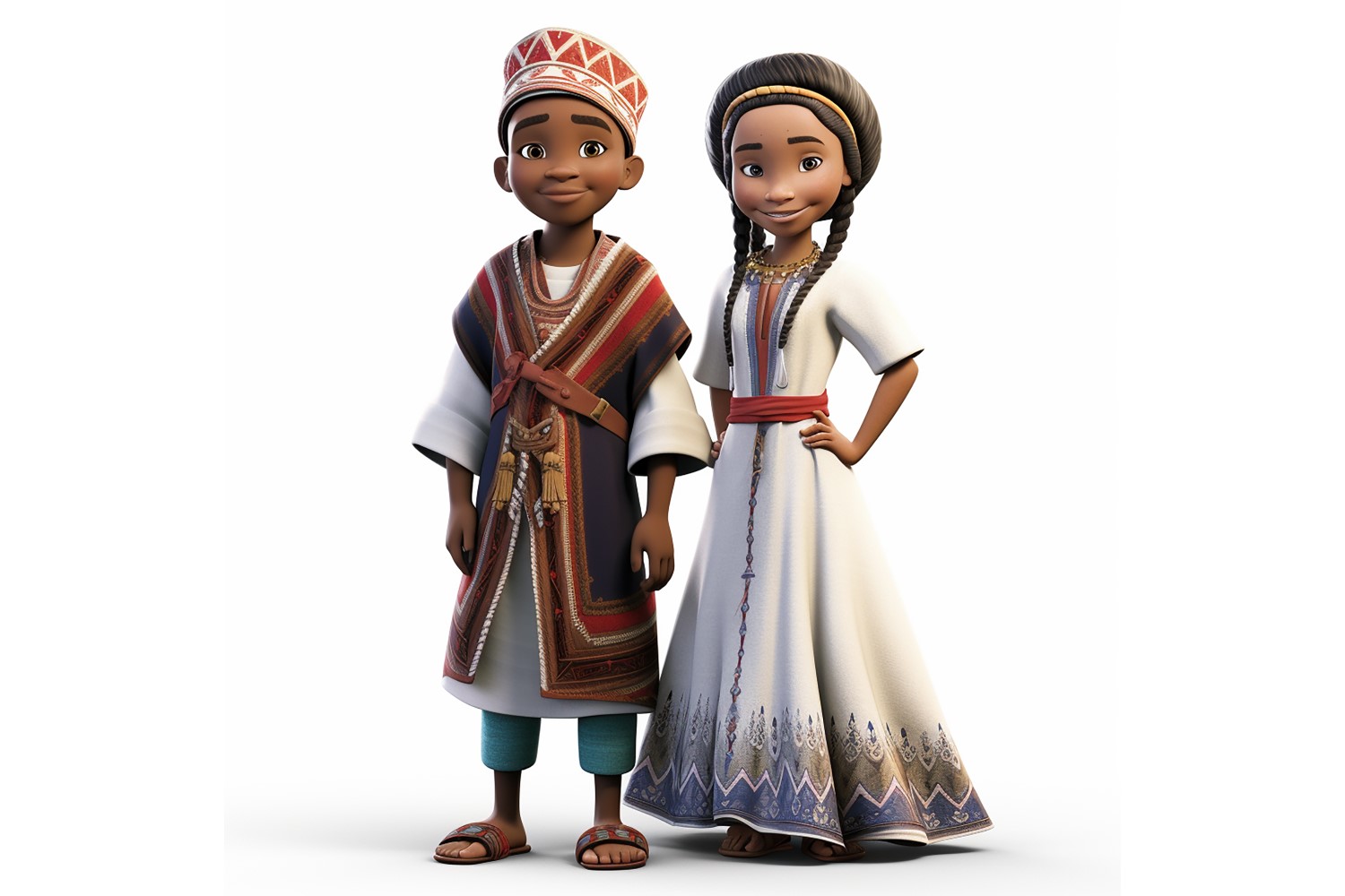 Boy & Girl couple world Races in traditional cultural dress 28