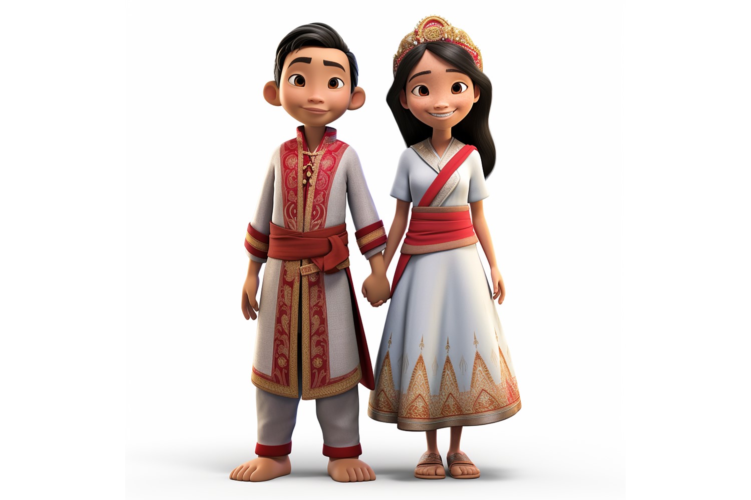 Boy & Girl couple world Races in traditional cultural dress 16