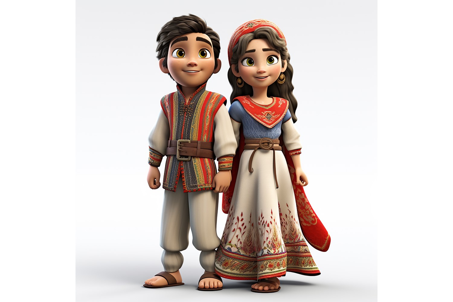 Boy & Girl couple world Races in traditional cultural dress 37