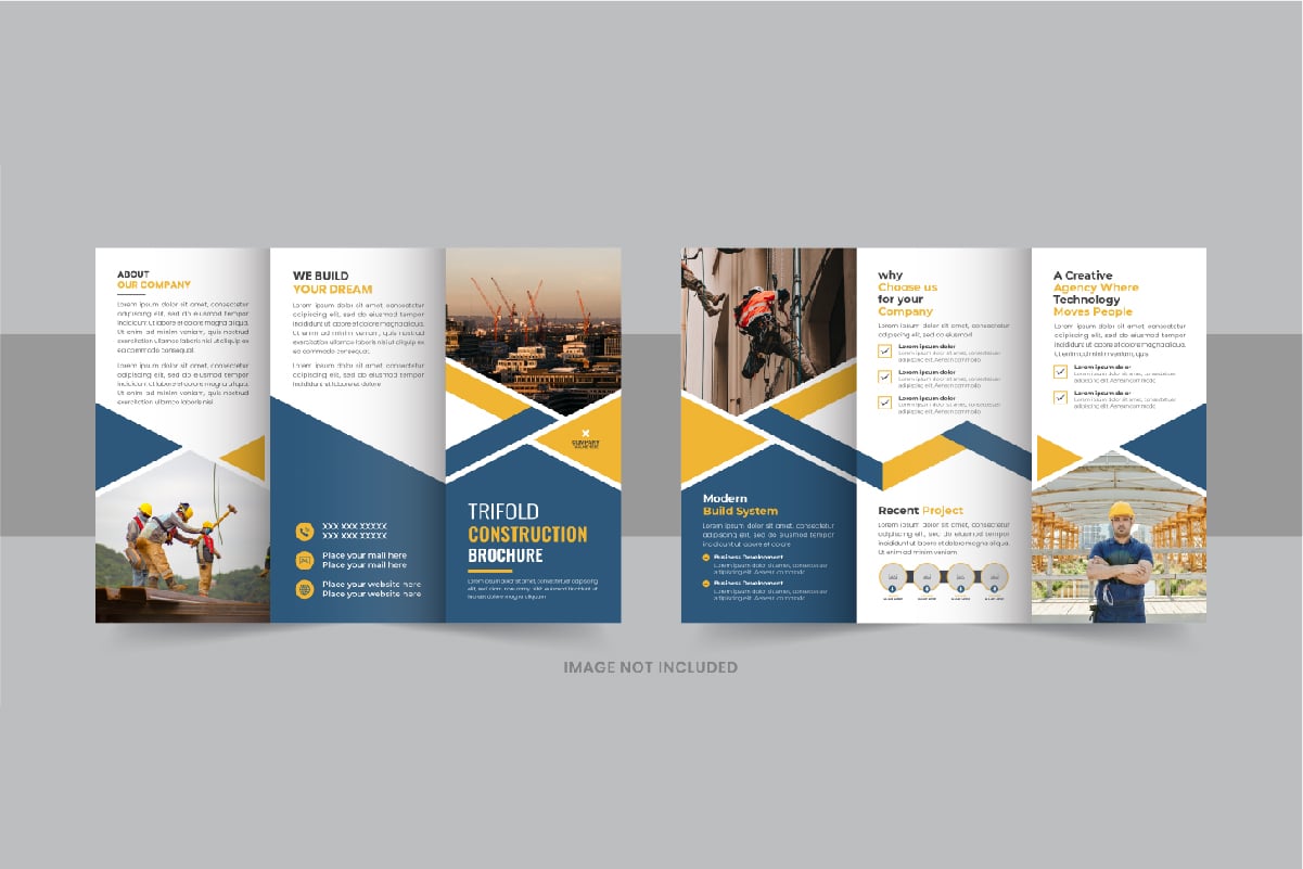 Construction trifold brochure or home renovation trifold brochure template