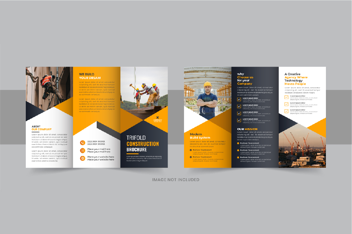 Construction trifold brochure or home renovation trifold brochure design layout