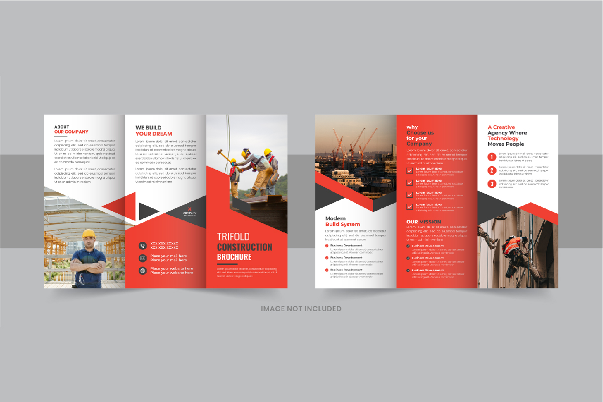 Construction trifold brochure or home renovation trifold brochure template layout