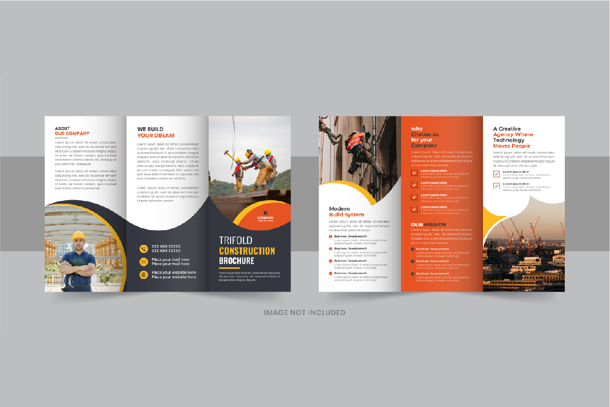 Construction trifold brochure or home renovation trifold brochure design template layout