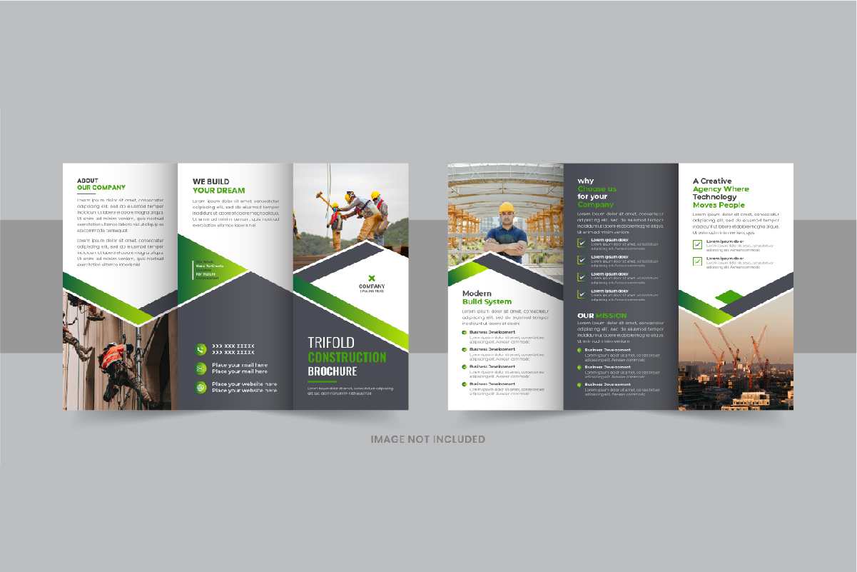 Construction trifold brochure or home renovation trifold brochure template design layout