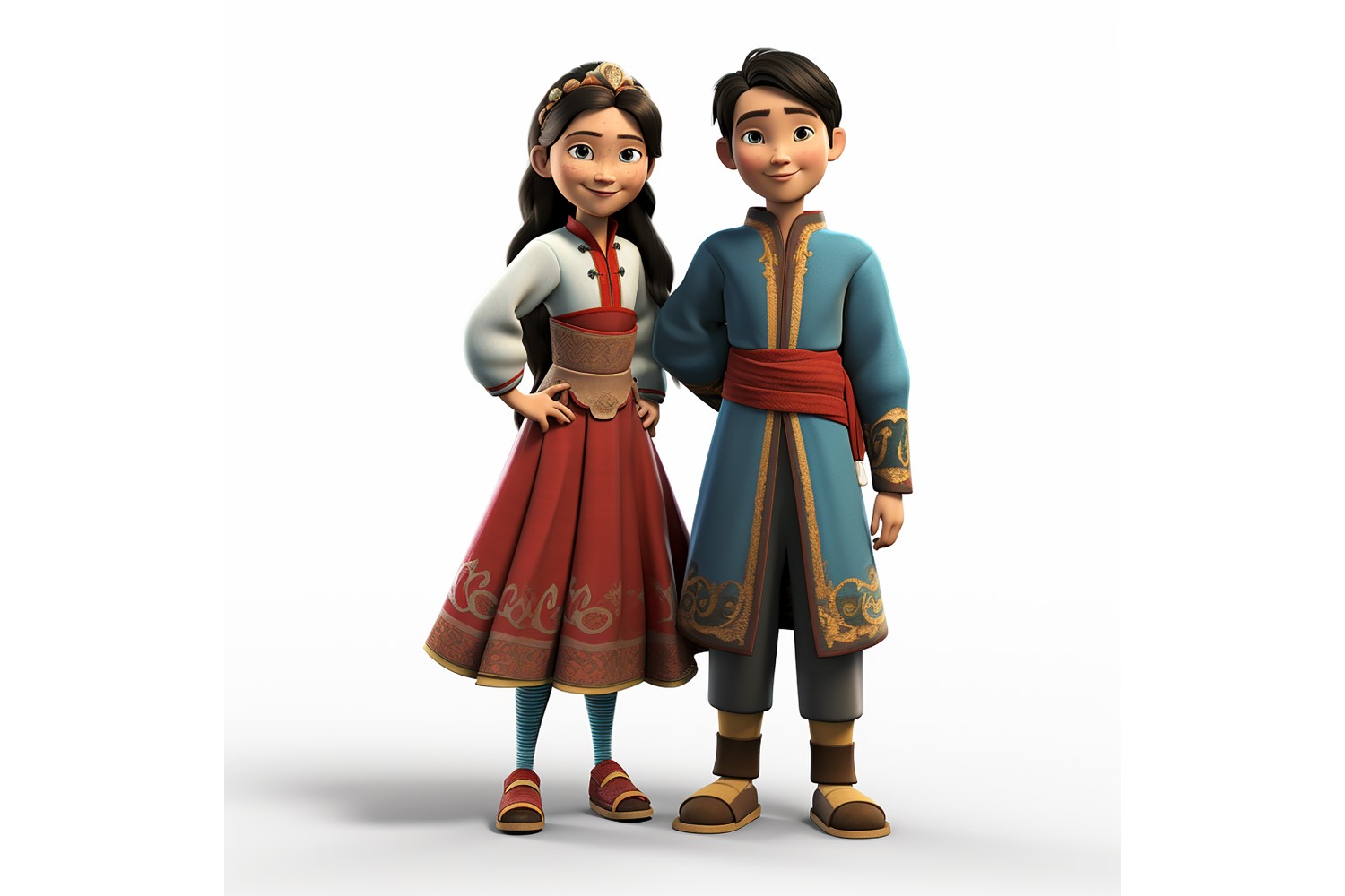 Boy & Girl couple world Races in traditional cultural dress 64