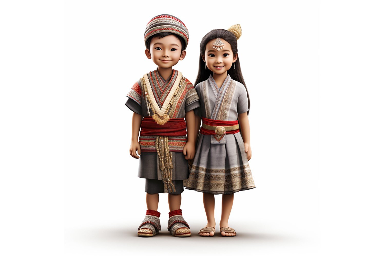 Boy & Girl couple world Races in traditional cultural dress 34