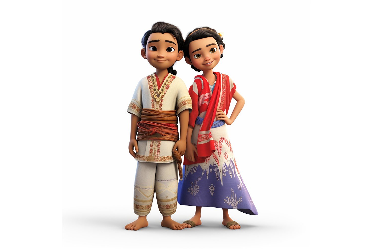 Boy & Girl couple world Races in traditional cultural dress 45