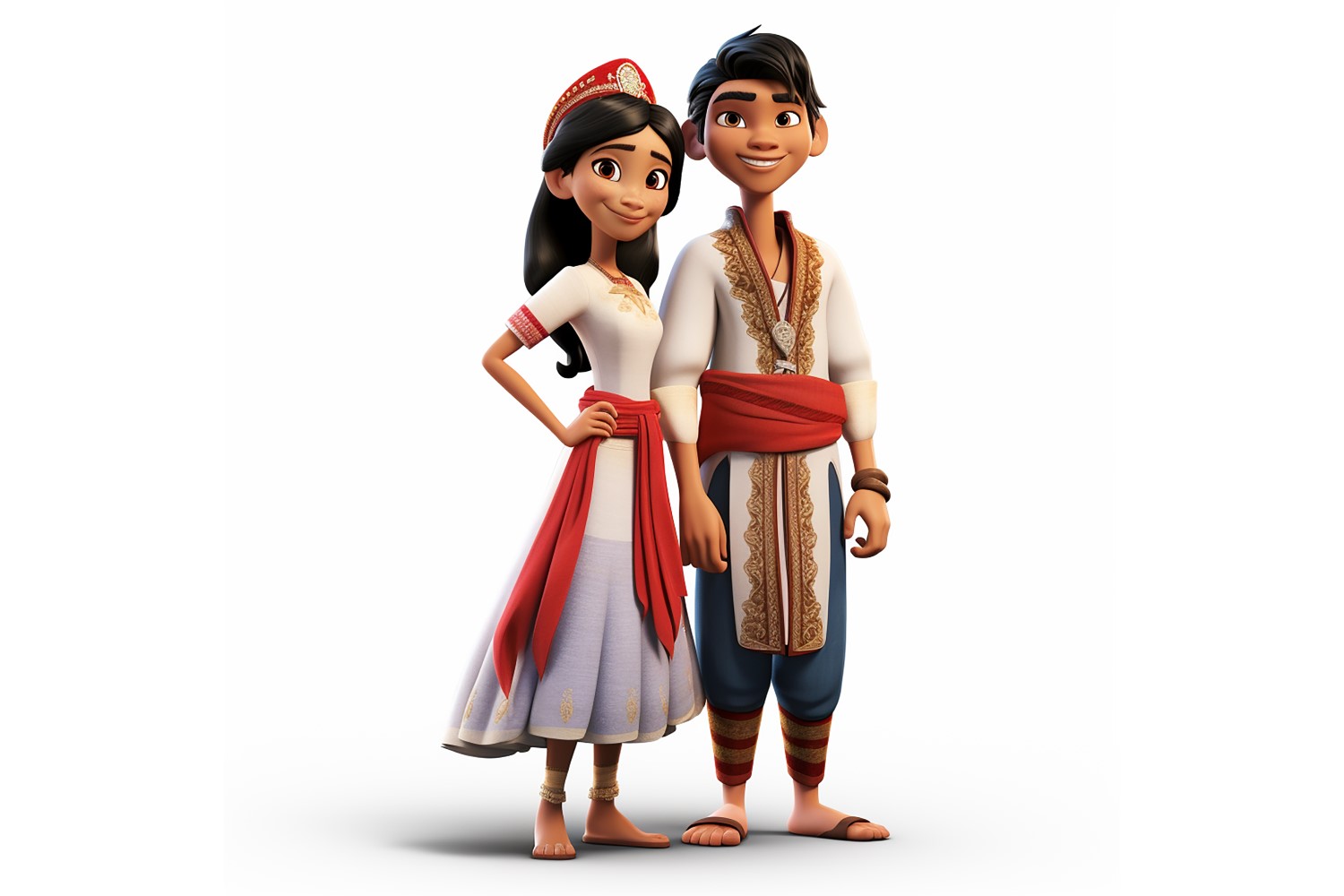 Boy & Girl couple world Races in traditional cultural dress 53