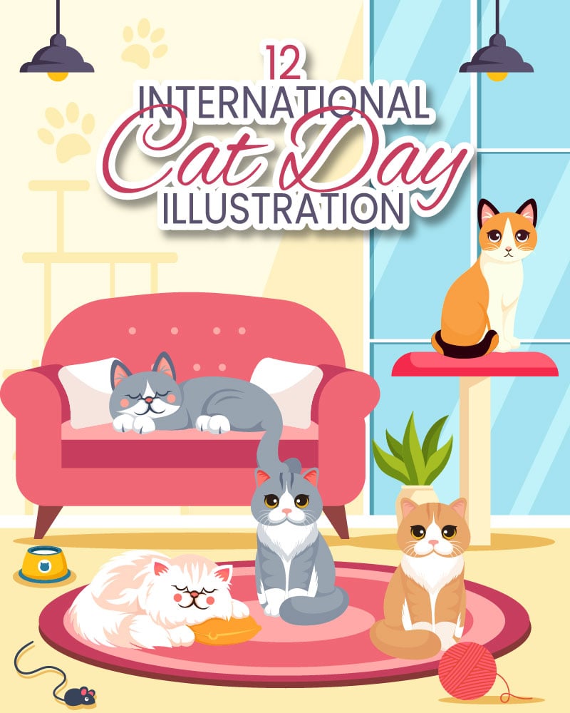 12 International Cat Day Illustration