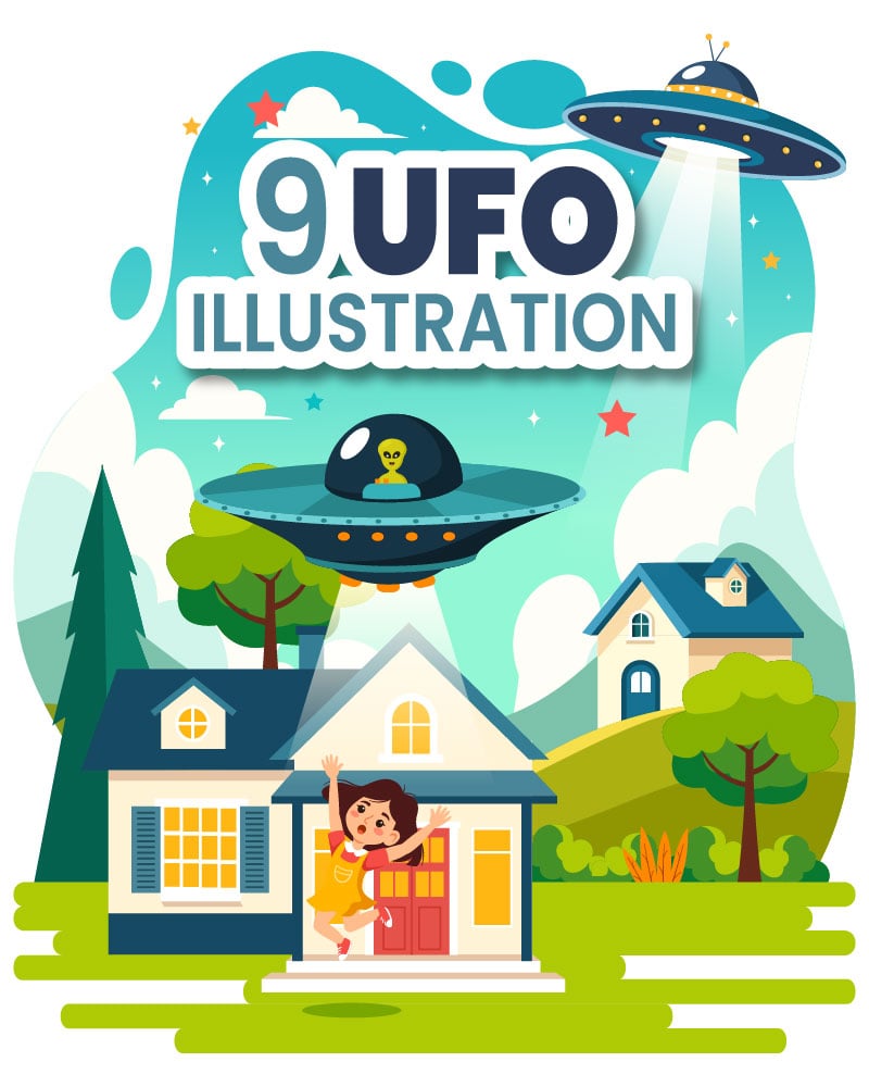 9 UFO Flying Spaceship Illustration