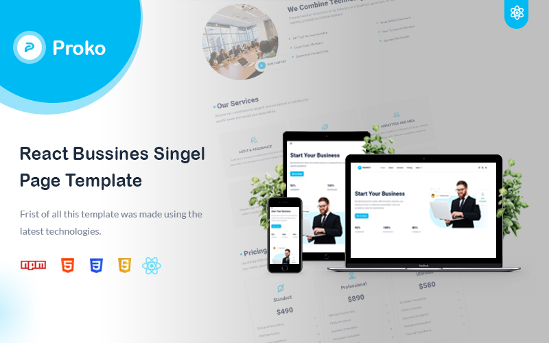 Proko Single Page React Business Template