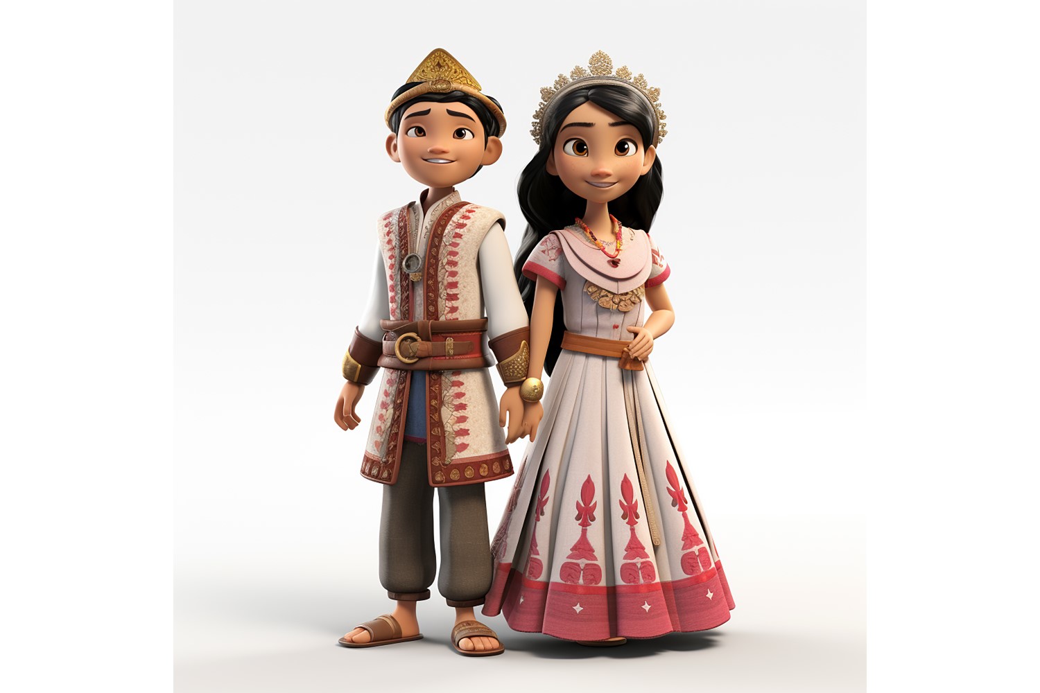 Boy And Girl Couple World Races In Traditional Cultural Dress 105