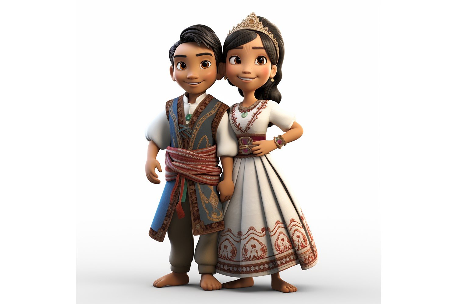 Boy And Girl Couple World Races In Traditional Cultural Dress 119