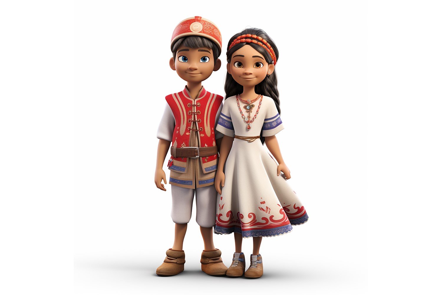 Boy And Girl Couple World Races In Traditional Cultural Dress 129