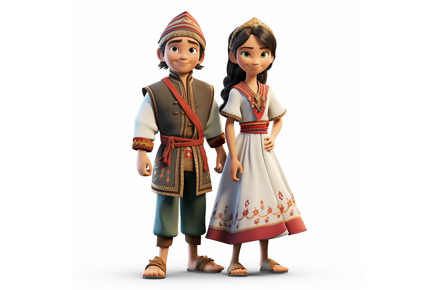 Boy And Girl Couple World Races In Traditional Cultural Dress 159