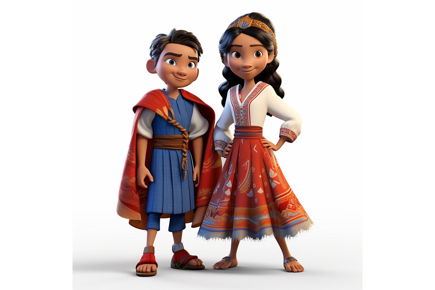Boy And Girl Couple World Races In Traditional Cultural Dress 145