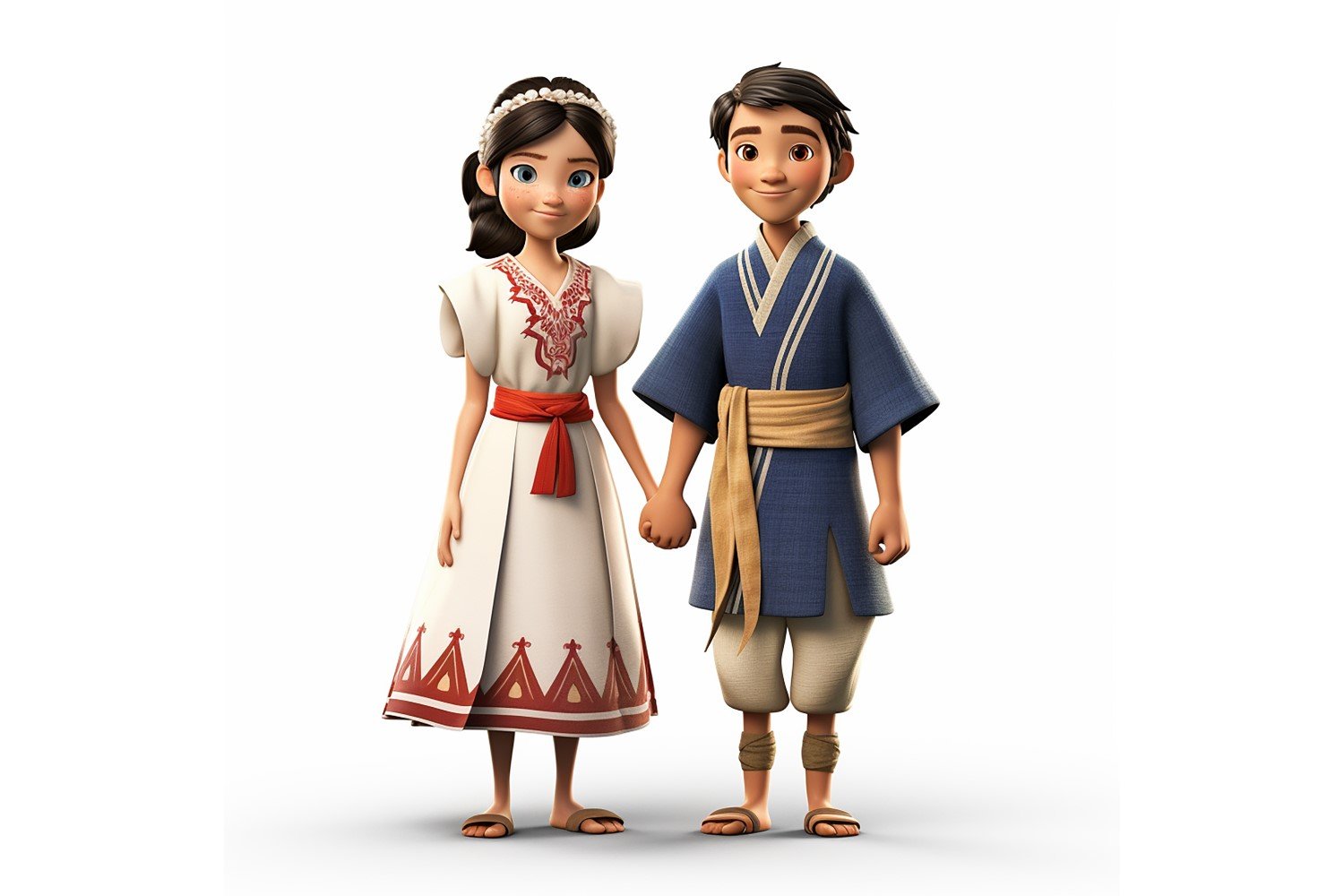 Boy And Girl Couple World Races In Traditional Cultural Dress 169