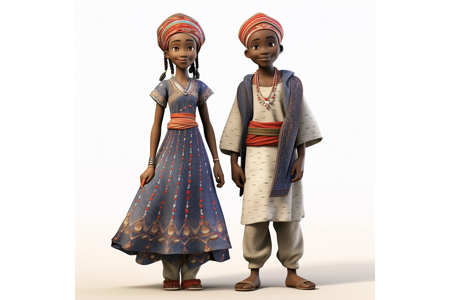 Boy And Girl Couple World Races In Traditional Cultural Dress 188