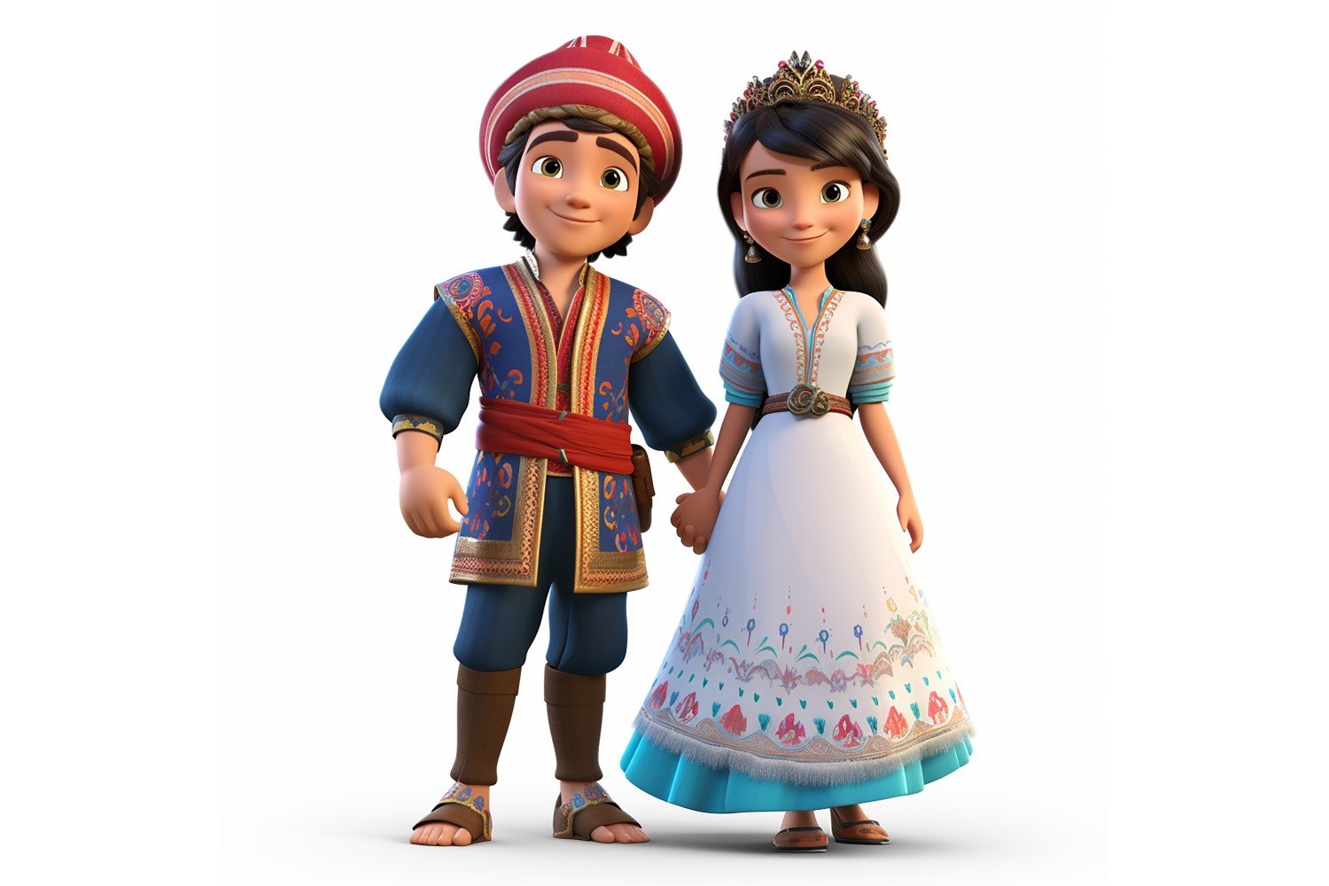 Boy And Girl Couple World Races In Traditional Cultural Dress 194