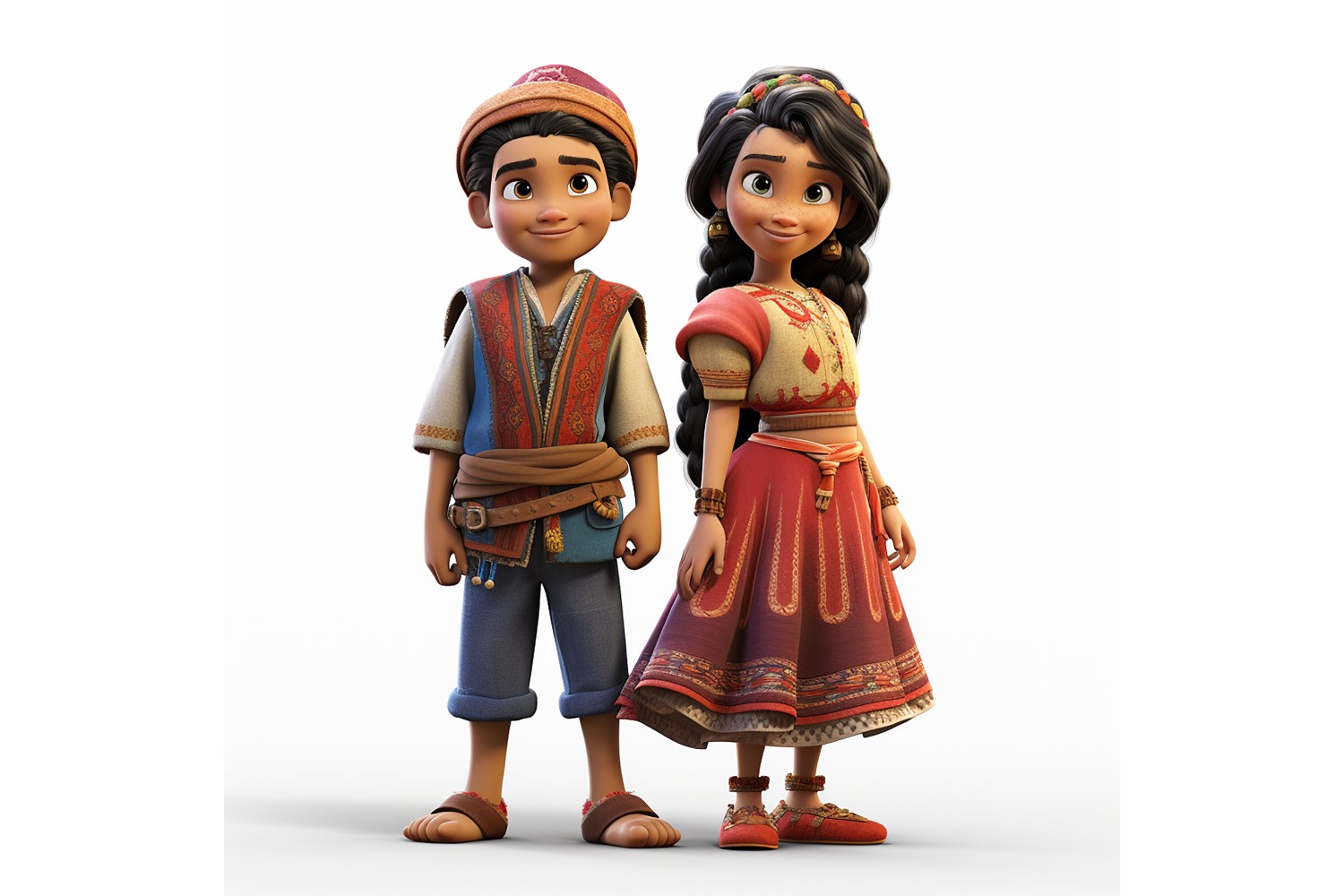 Boy And Girl Couple World Races In Traditional Cultural Dress 199
