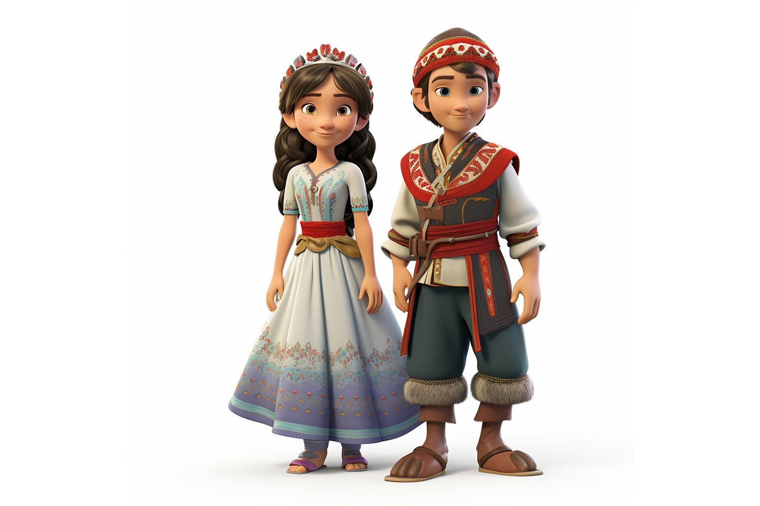 Boy And Girl Couple World Races In Traditional Cultural Dress 133.