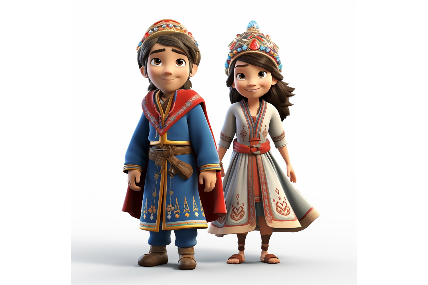 Boy And Girl Couple World Races In Traditional Cultural Dress 204