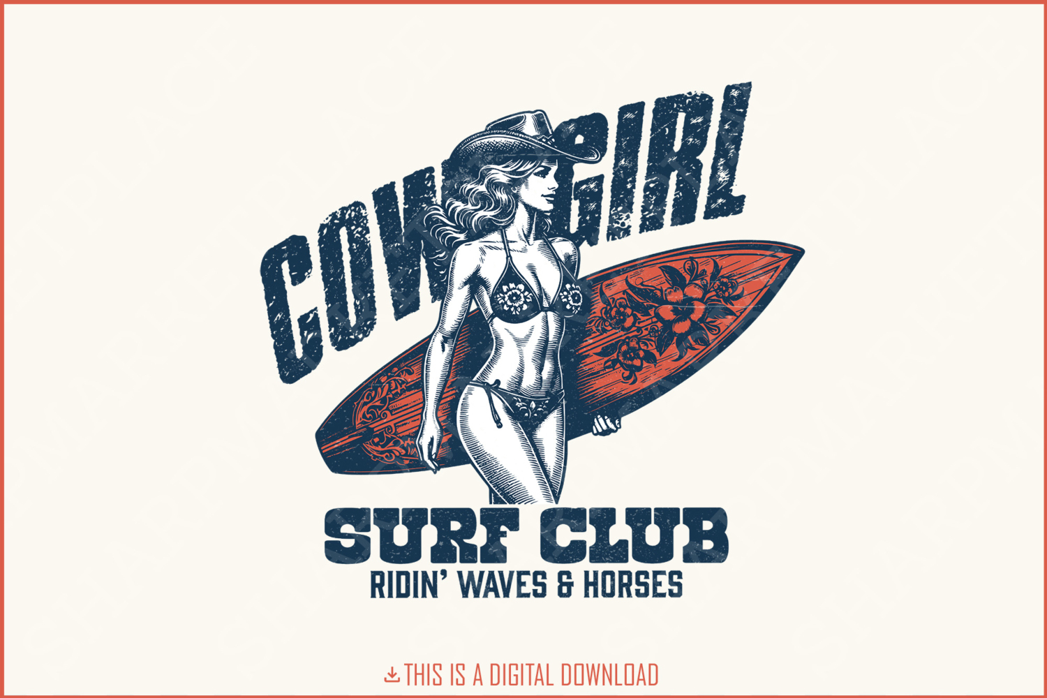 Cowgirl Surf Club PNG, Coastal Western Shirt Design, Retro Beach Cowgirl, Country Summer Vibes