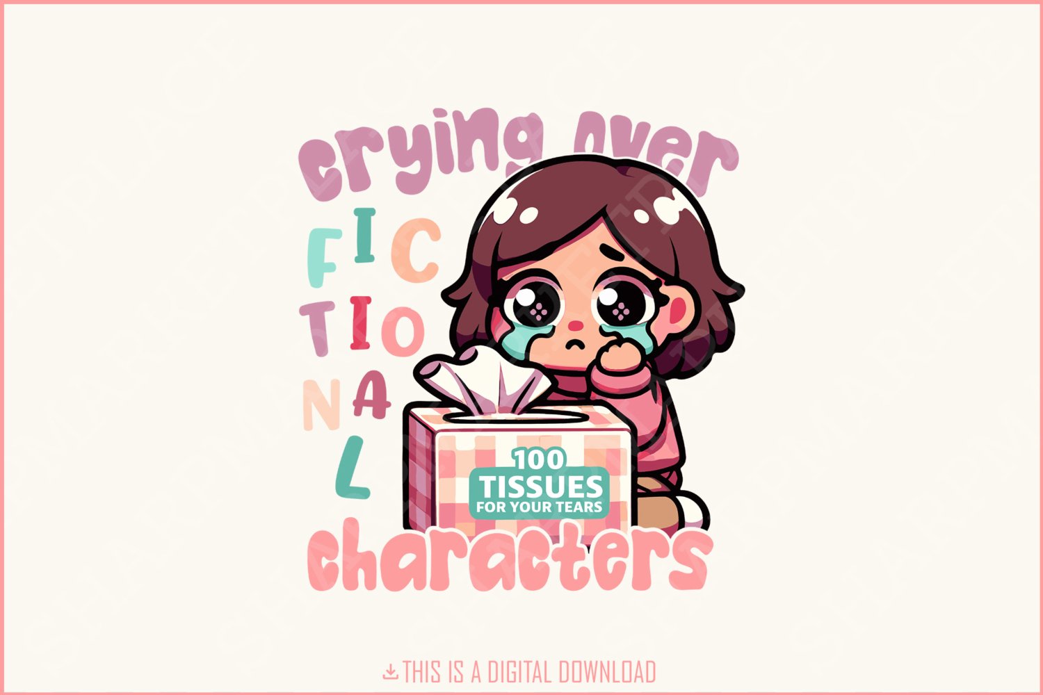 Crying Over Fictional Characters PNG, Trendy Vintage Bookish Art, Book Lover Shirt Design, Funny