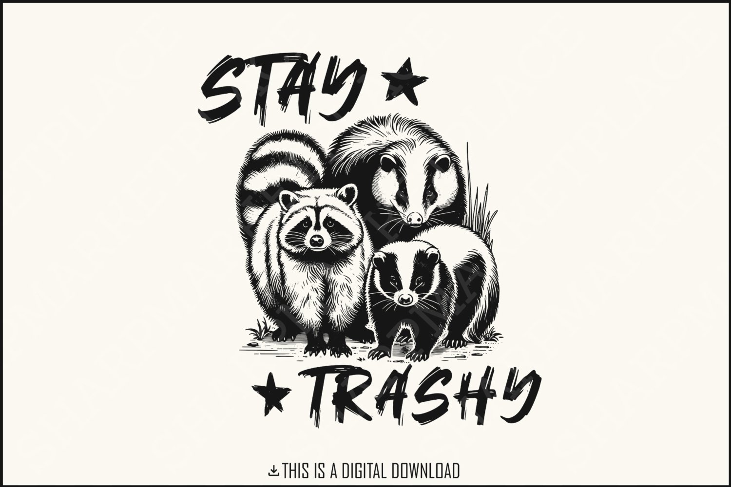 Stay Trashy PNG, Funny Raccoon Opossum Skunk, Retro Animal Design, Raccoon Squad T-Shirt