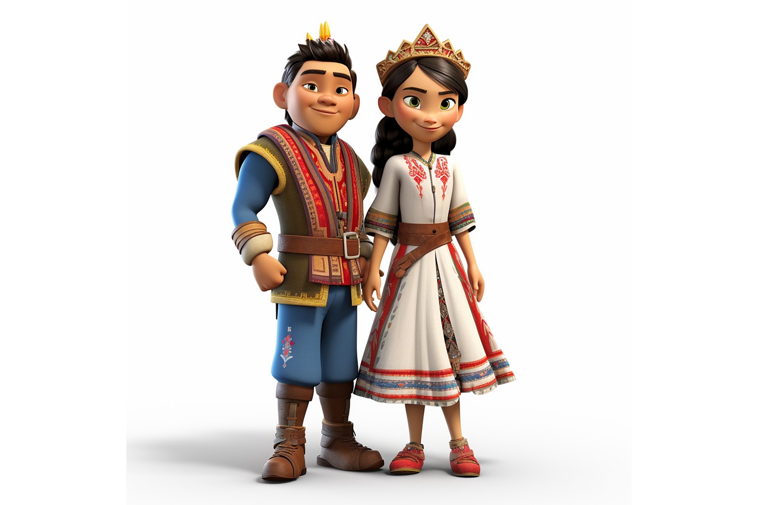 Boy And Girl Couple World Races In Traditional Cultural Dress 215