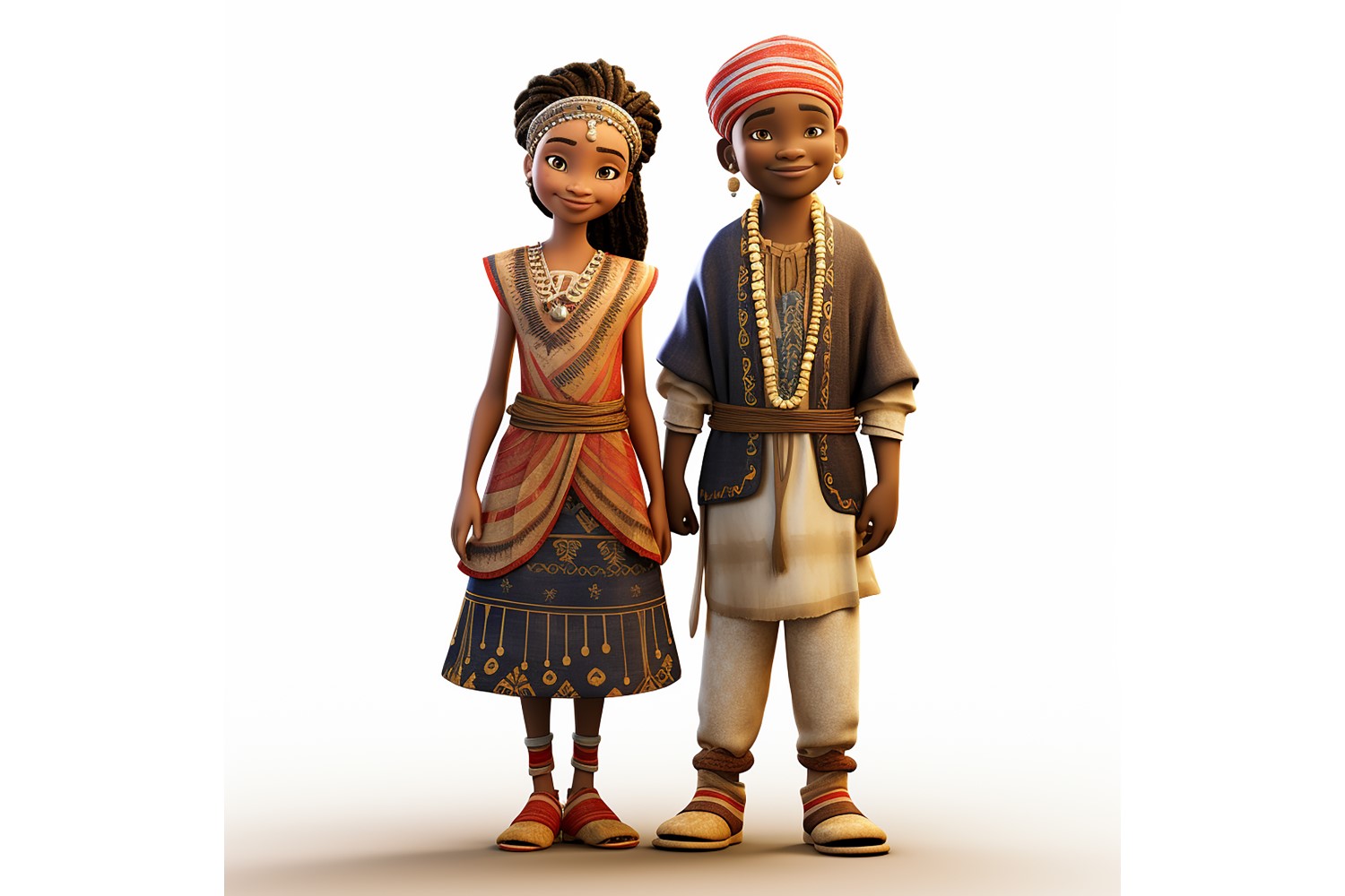 Boy And Girl Couple World Races In Traditional Cultural Dress 225