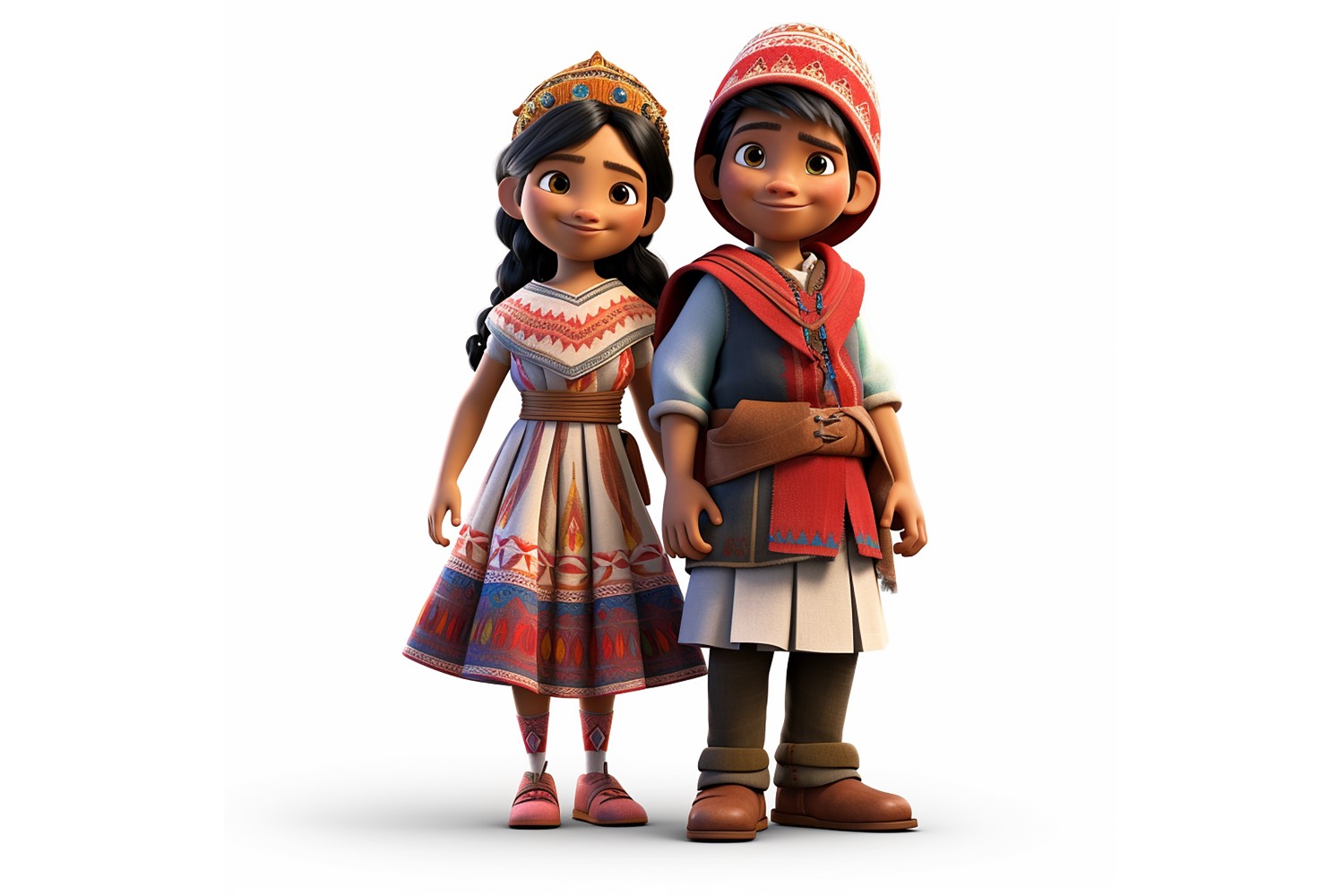 Boy And Girl Couple World Races In Traditional Cultural Dress 235