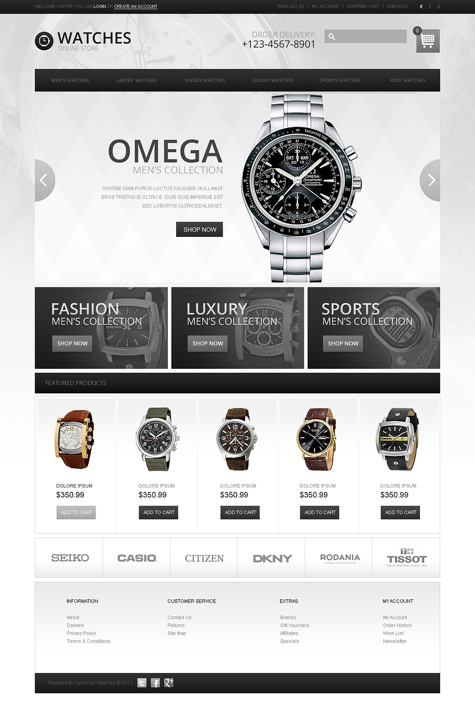 Wrist Watches Store OpenCart Template - Web Design Templates, Website ...